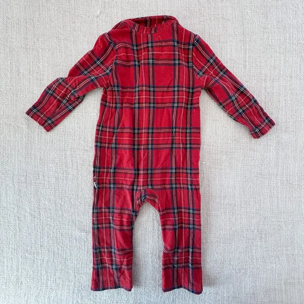 Little Sleepies Red Plaid Romper GUC 6-12mo